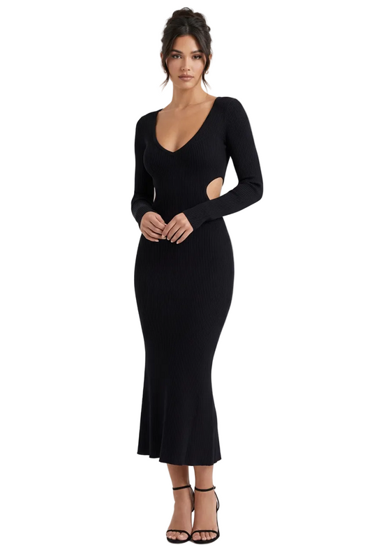 Dissh black ribbed midi dress, size S, 8