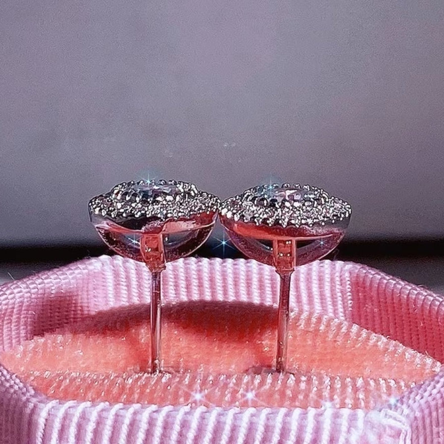 NEW white gold plated CZ round stud earrings