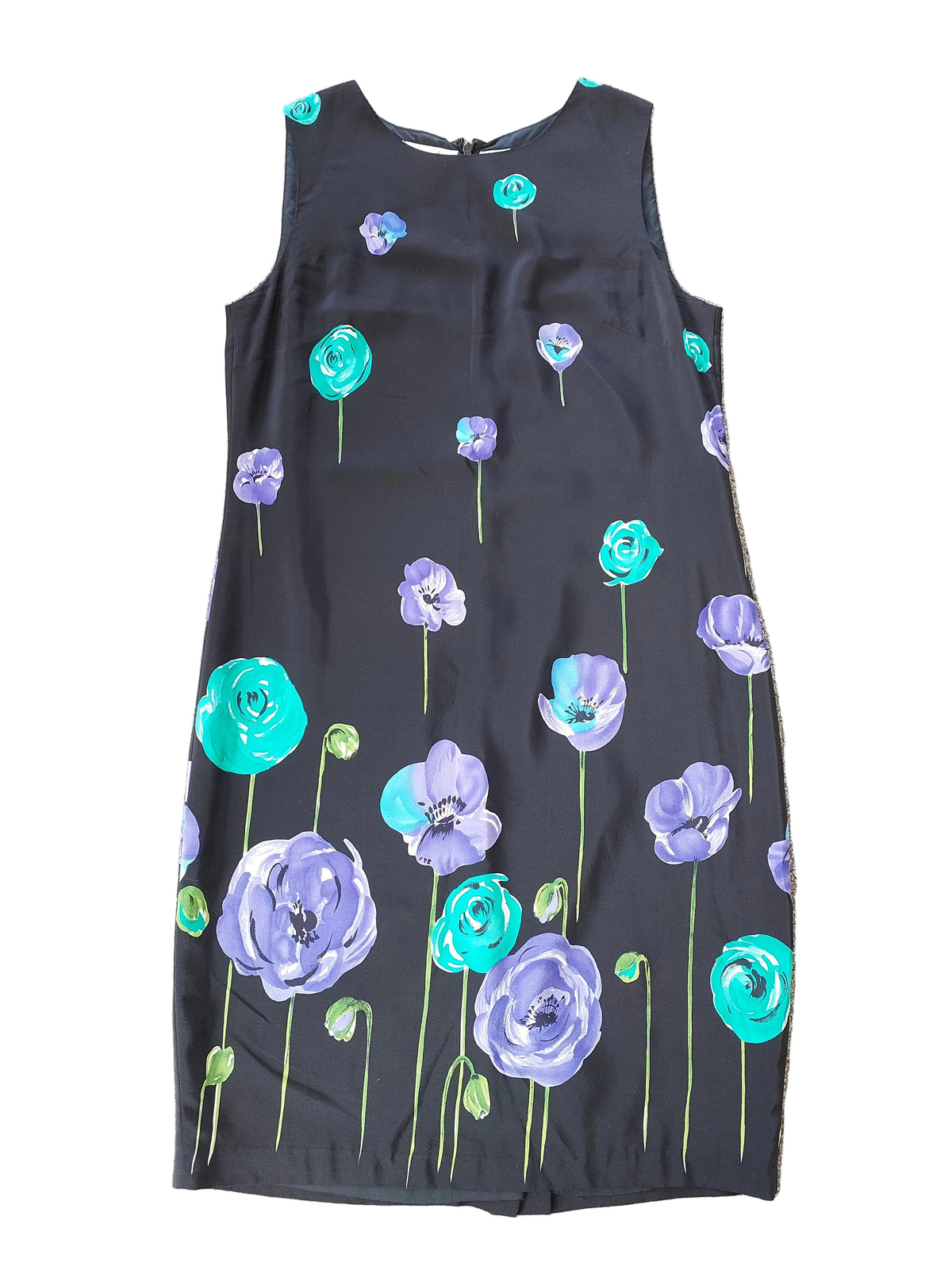 Liz Claiborne vintage designer black floral silk dress, size 12