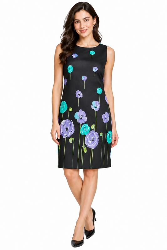 Liz Claiborne vintage designer black floral silk dress, size 12