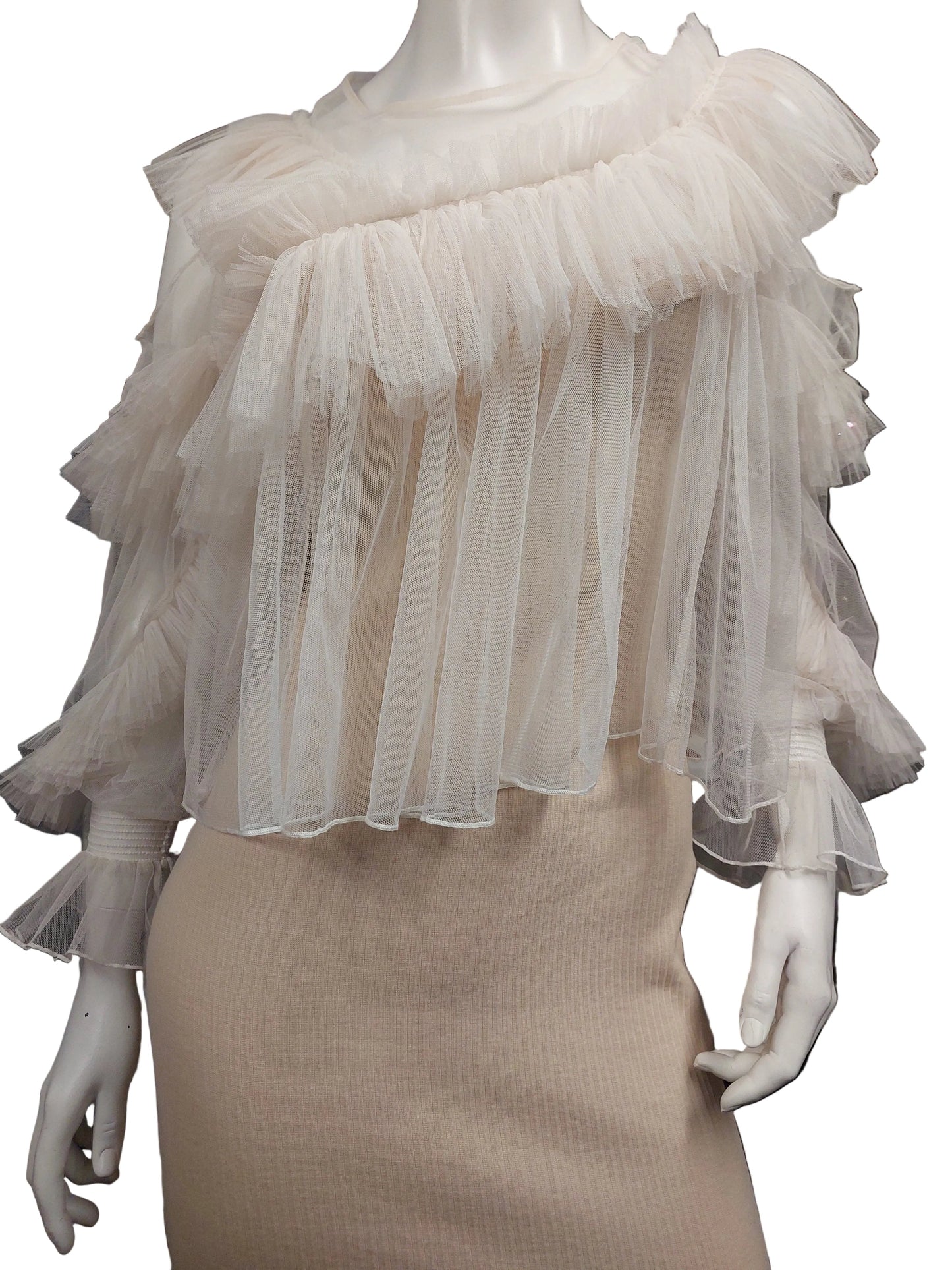 Cream/ beige frilly boho tulle top, size 12/14