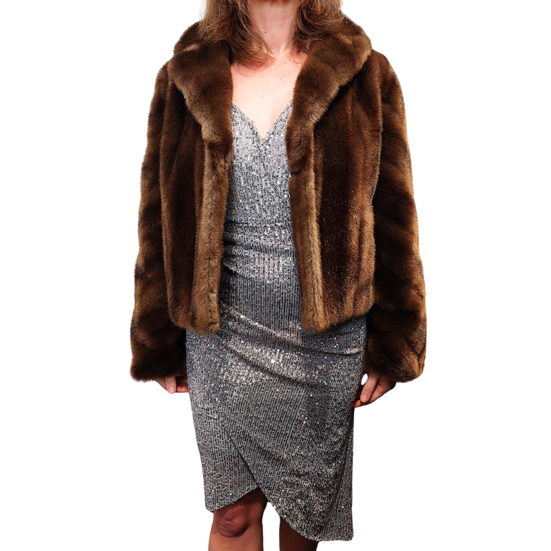 Cordero brown faux fur jacket, size 8-10-HIRE