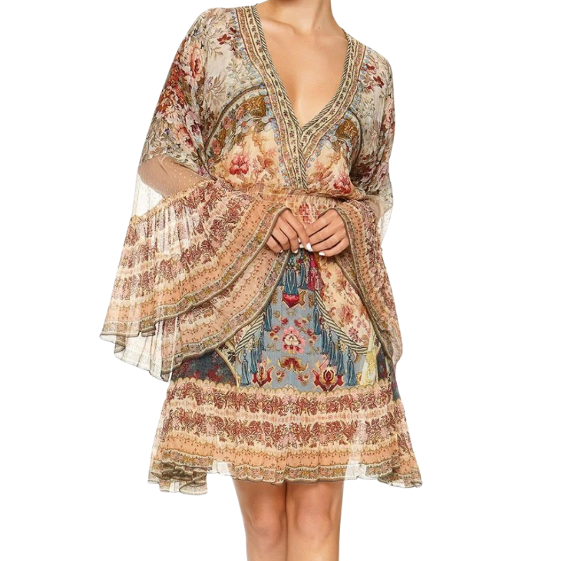 Camilla Autumn tones mini dress, size XL, retail $1175