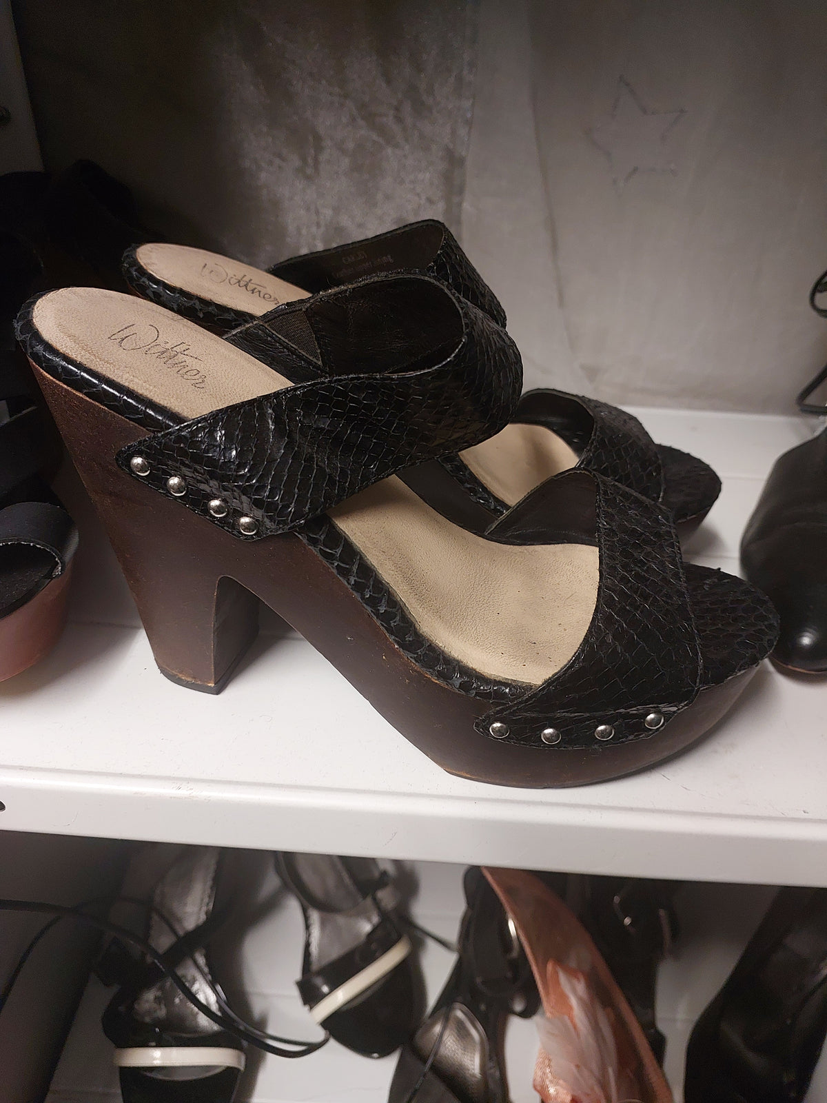 Wittner black leather block heels, size 38/7