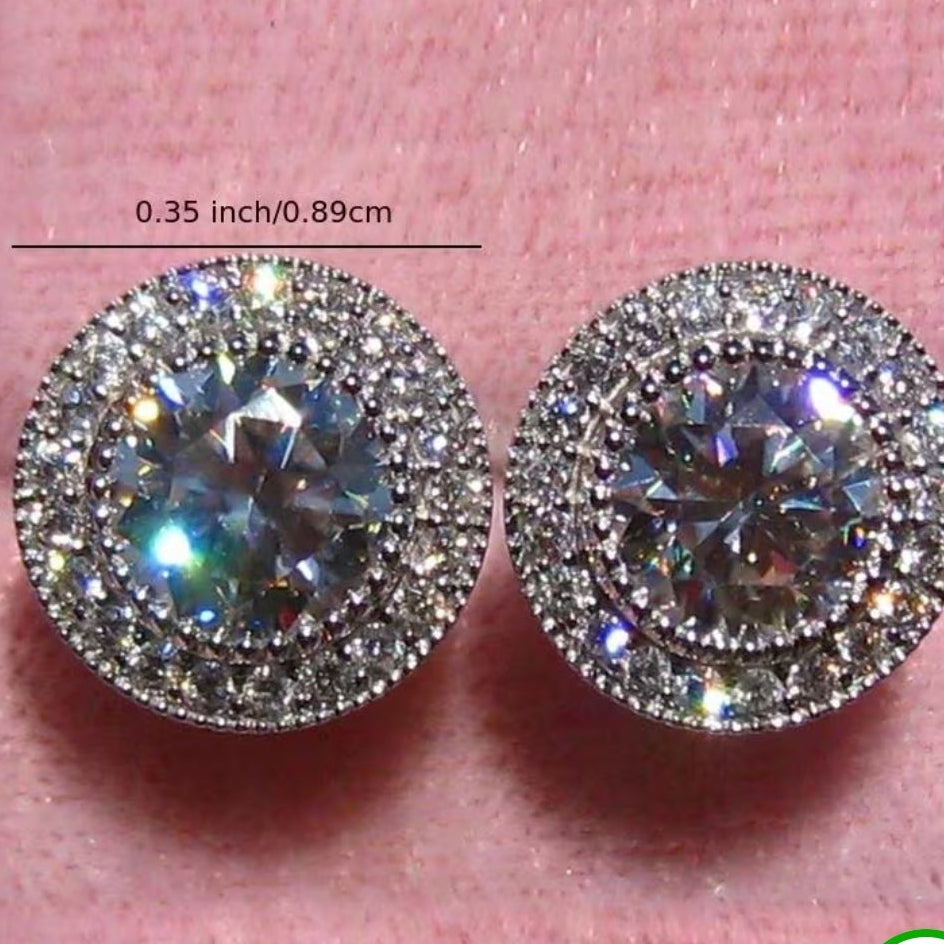 NEW white gold plated CZ round stud earrings