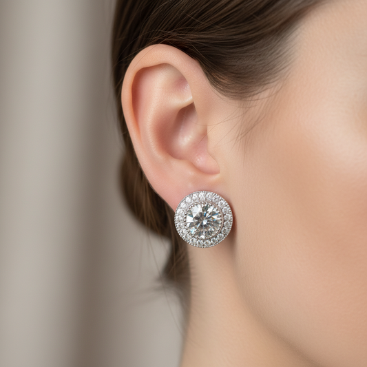 NEW white gold plated CZ round stud earrings