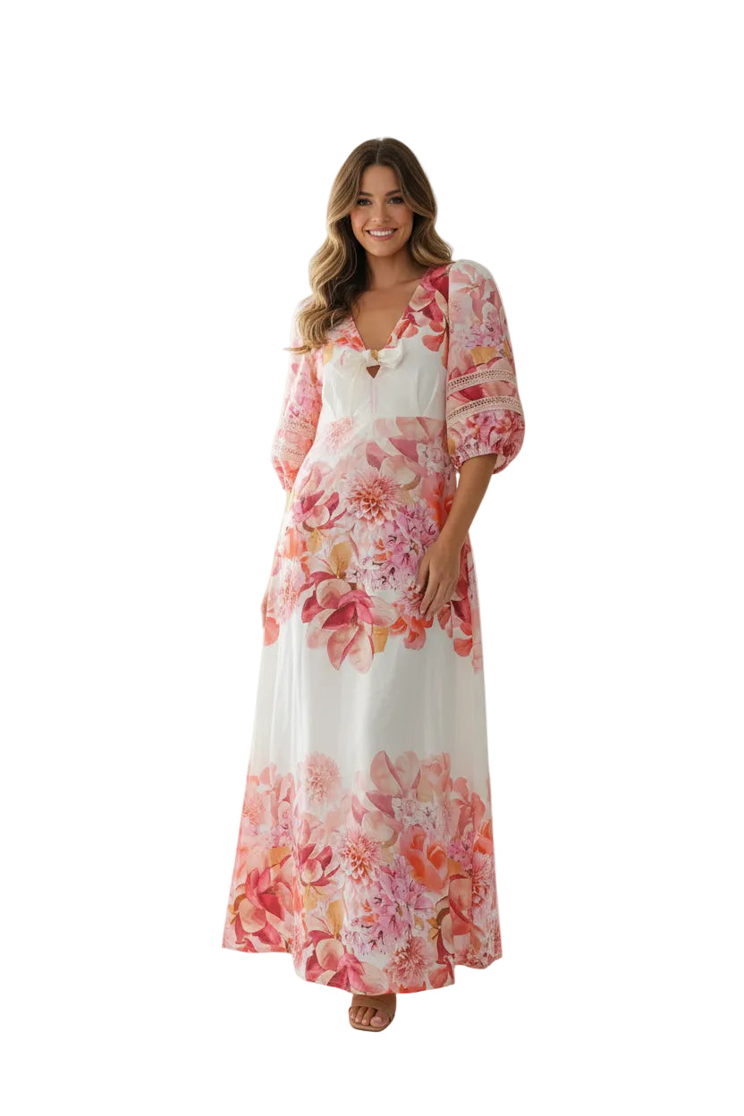 Pink floral maxi dress, size 6-8