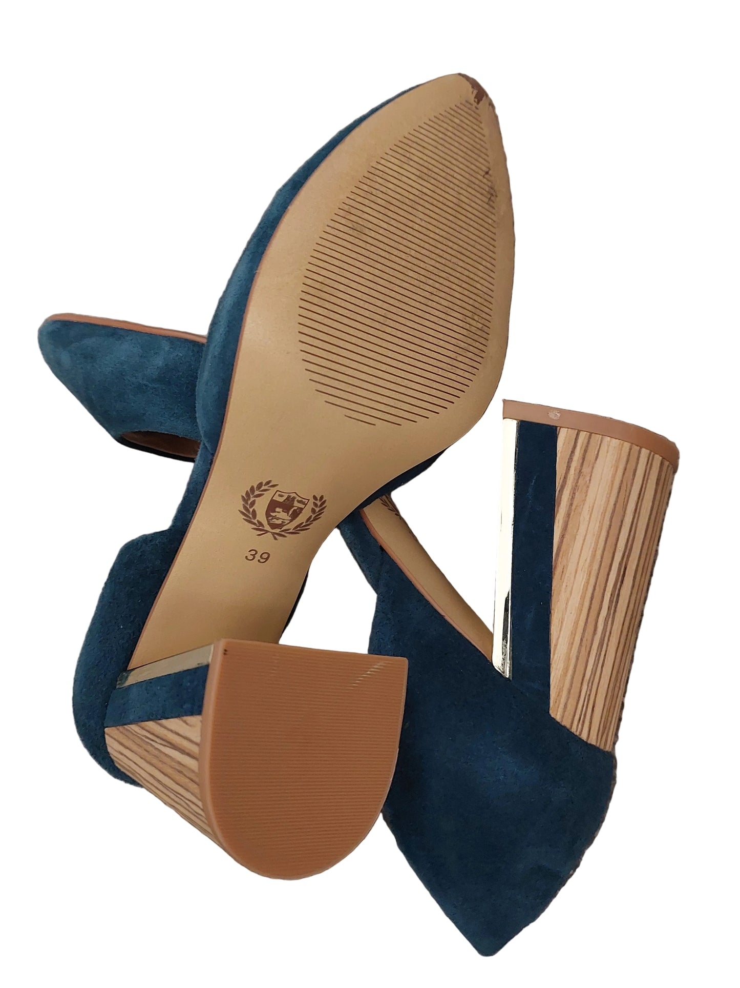 Mi Piaci teal suede leather heels, size 8