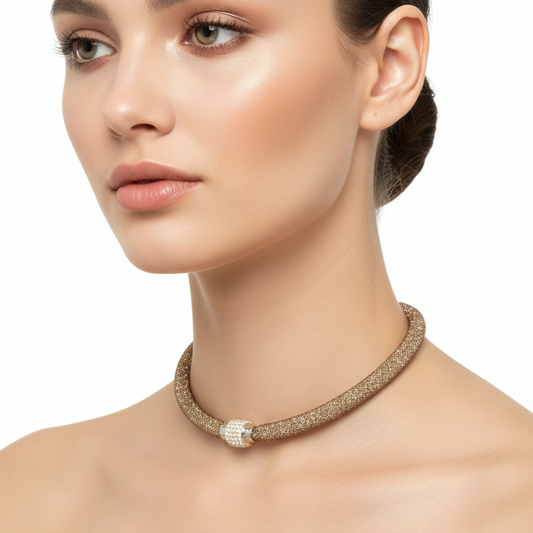 NEW crystal filled black mesh cz necklace/bracelet