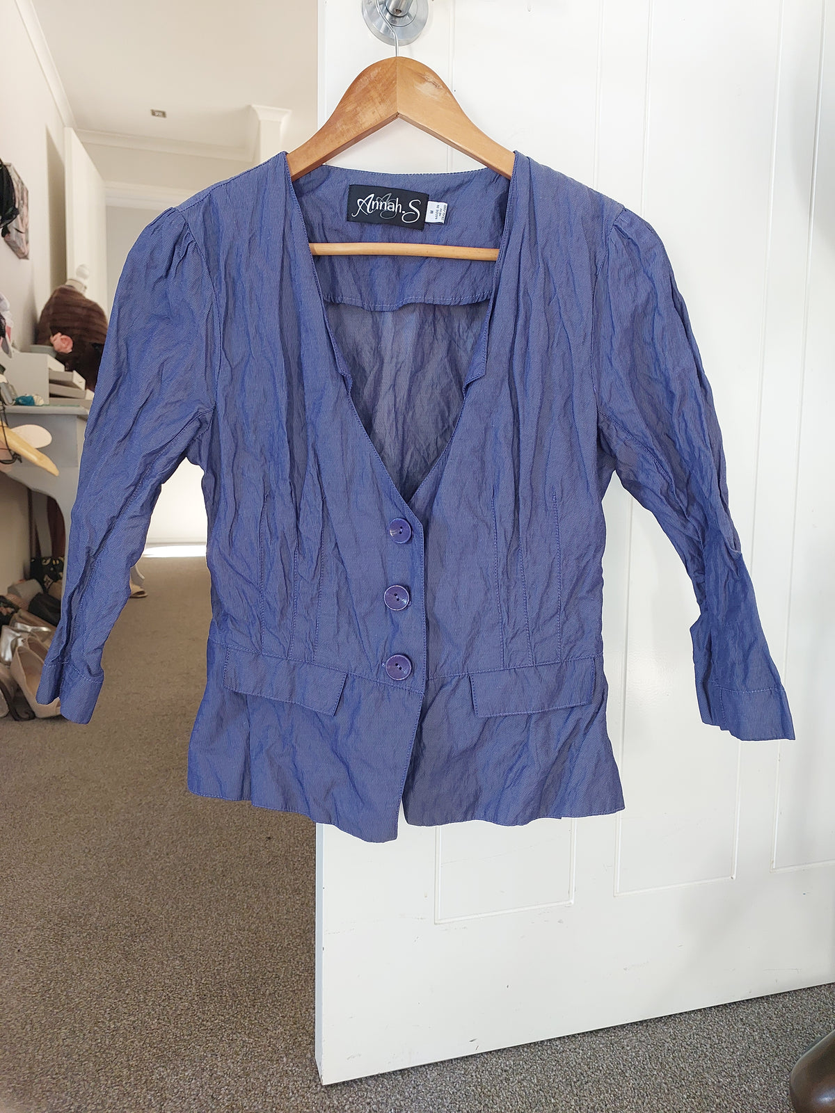 Annah S pink, purple heart formal jacket, size 8