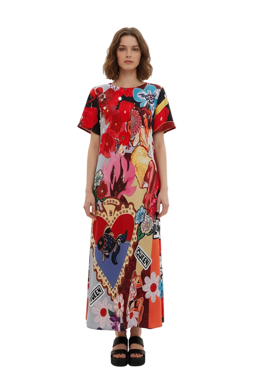 Colourful maxi dress, size 10-HIRE