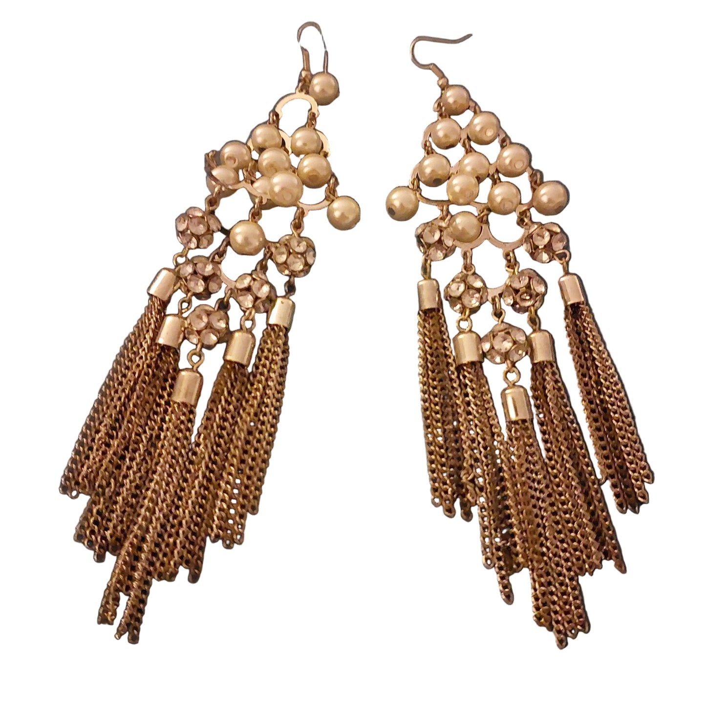 Statement vintage style cz & pearl silver plated chain earrings
