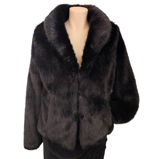 NEW LOOK black faux fur jacket, size 8-10-HIRE
