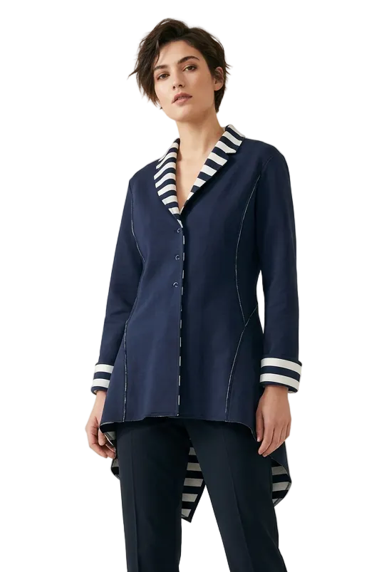 Eleanor Cavaletti Designer navy/ivory striped coat, size 8