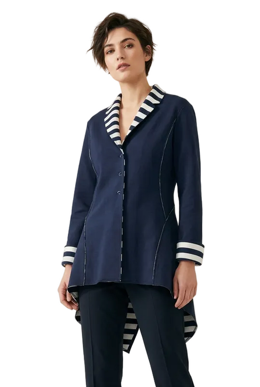 Eleanor Cavaletti Designer navy/ivory striped coat, size 8