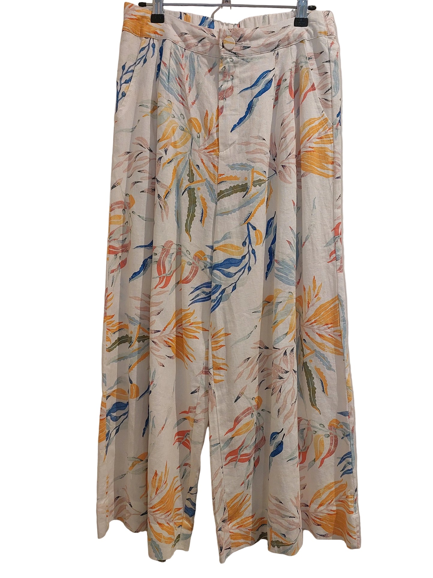 Floral linen cropped wide leg callots/ pants, size 8