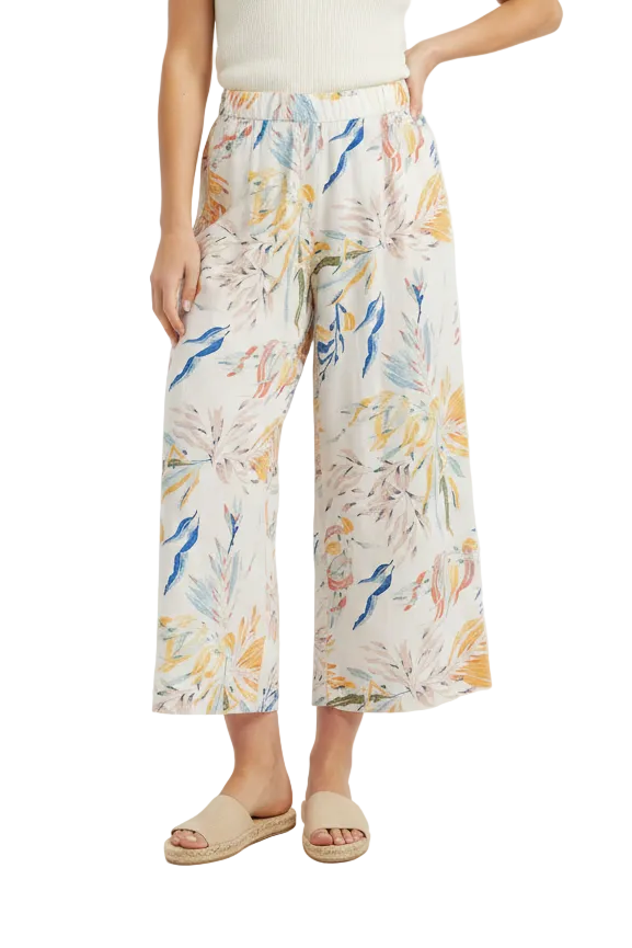 Floral linen cropped wide leg callots/ pants, size 8