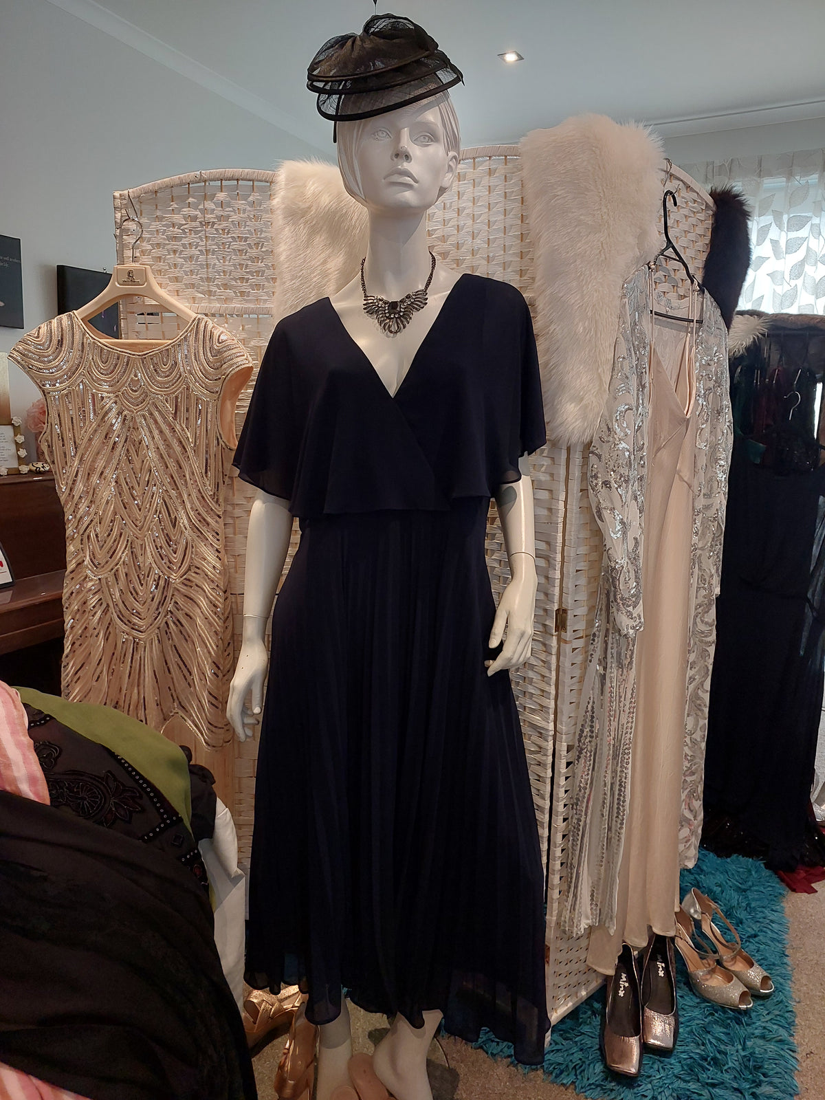 Navy chiffon top pleated maxi formal, size 16-18