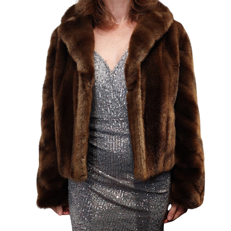 Cordero brown faux fur jacket, size 8-10-HIRE