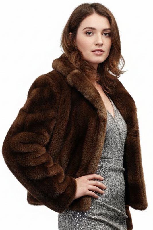 Cordero brown faux fur jacket, size 8-10-HIRE