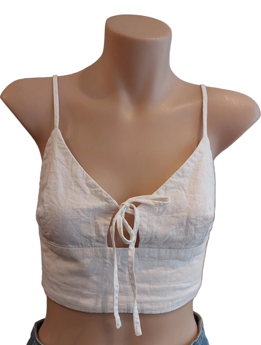 Glassons white linen crop top, size 8