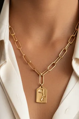 Gold plated face chain necklace