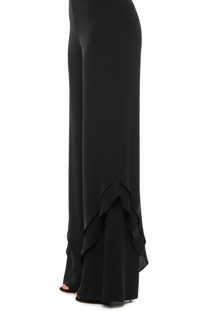 Joseph Ribcoff Designer black chiffon layered wide leg pants, size 8