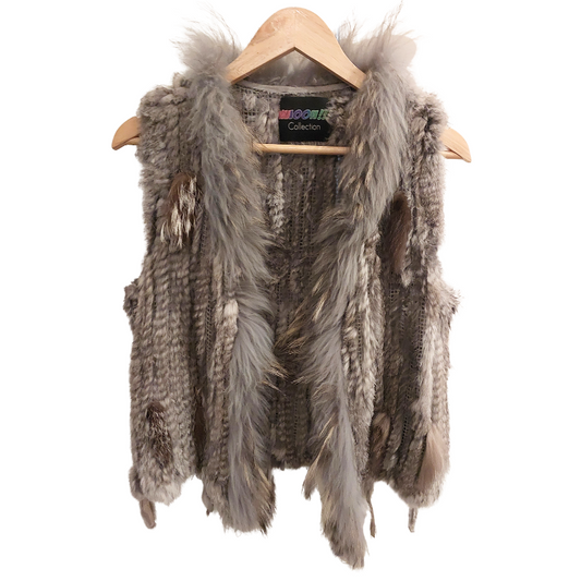 Waooh Collection beige rabbit fur vest, size 10-12
