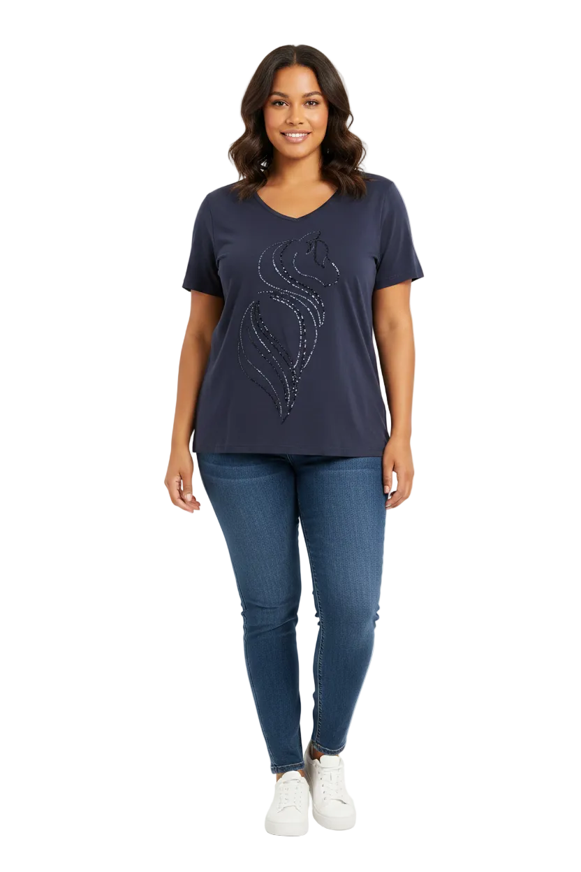 Thomas Cook navy sequin horse T shirt/top, size 16