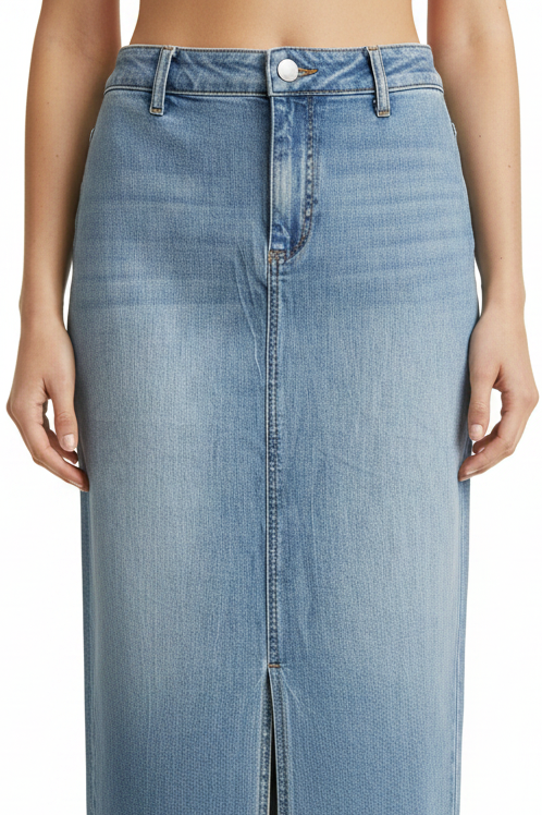 Siren blue denim midi skirt, size 10