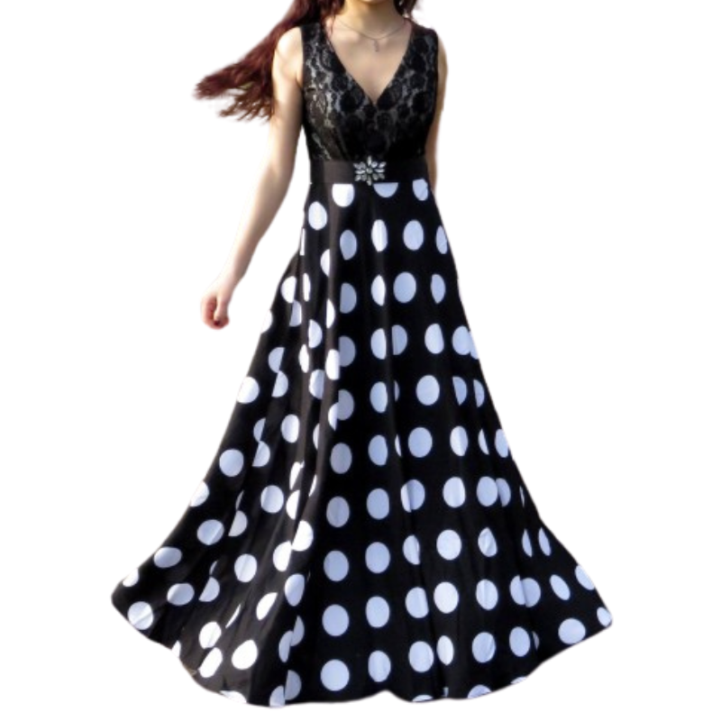 Ever Pretty black polka dot maxi formal/ball  dress, size 10