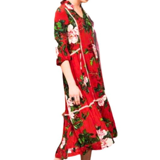 Curate Laddering Crows red floral dress, size S, 10