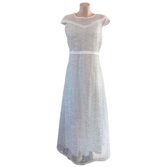 White & silver ball/wedding dress, size 10