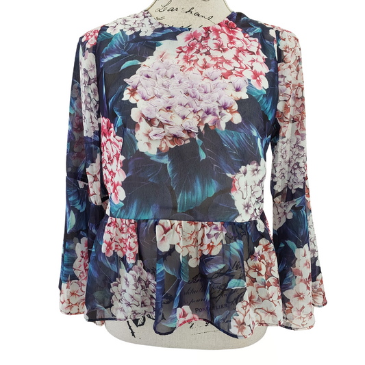 MOLLY BRACKEN blue/pink Summer floral top, size 10
