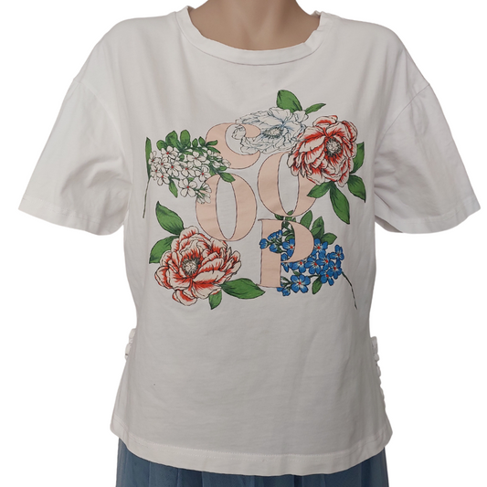 COOP Flower Hour White t shirt, S/10