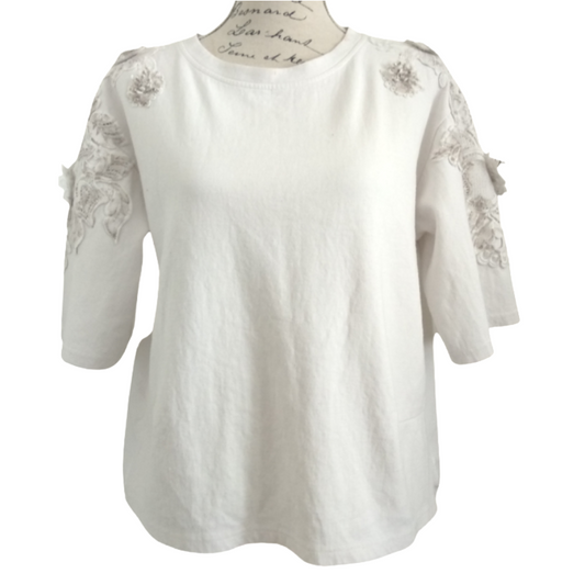 Toby by David Pond cotton back embroidered shoulder T shirt / top, size 10