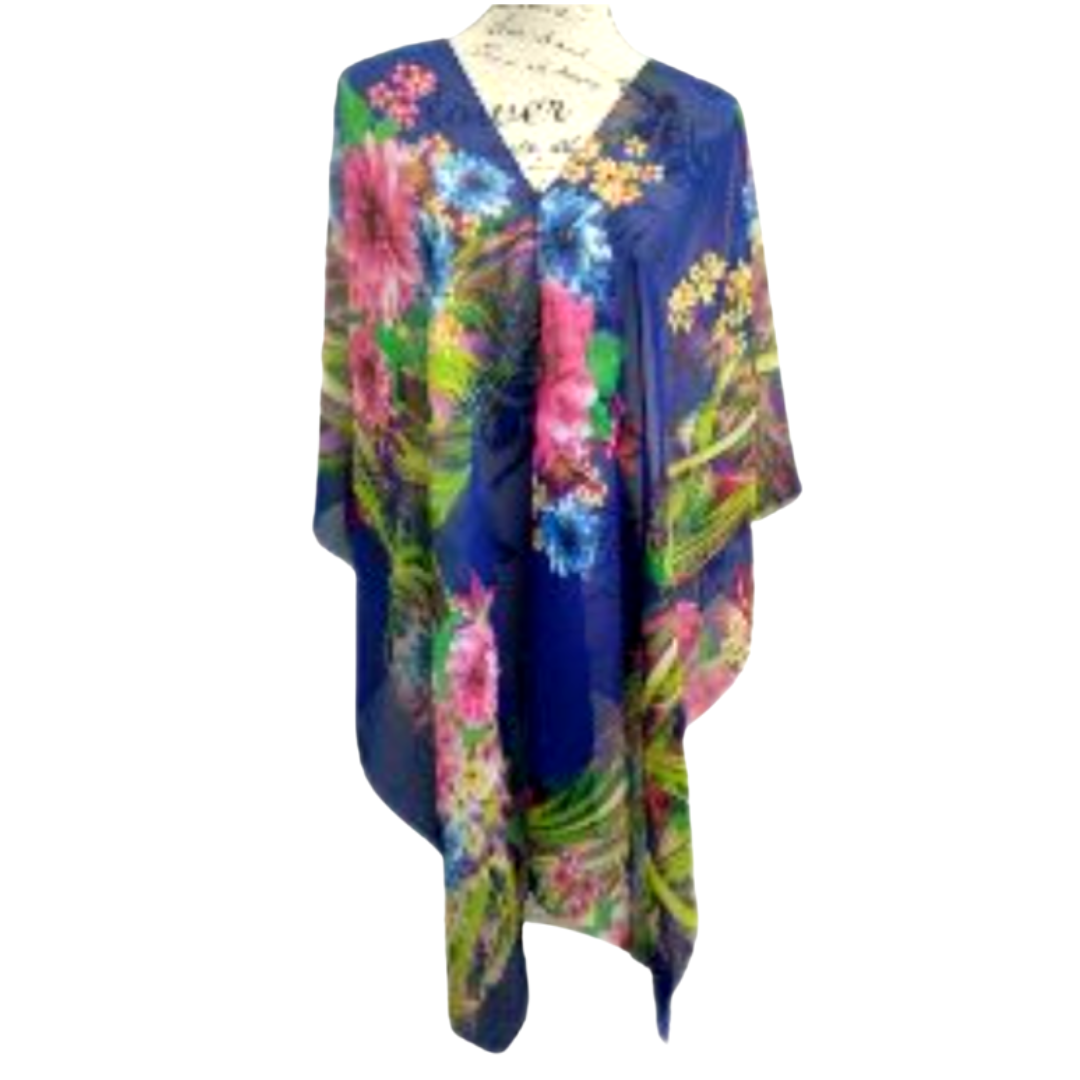 Blue floral chiffon layering top/resort wear, OSFM 14