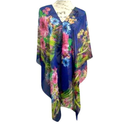 Blue floral chiffon layering top, OSFM