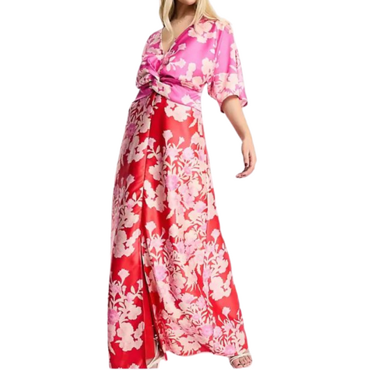 NEW Hope & Ivy kimono sleeve contrast floral maxi dress , size 16