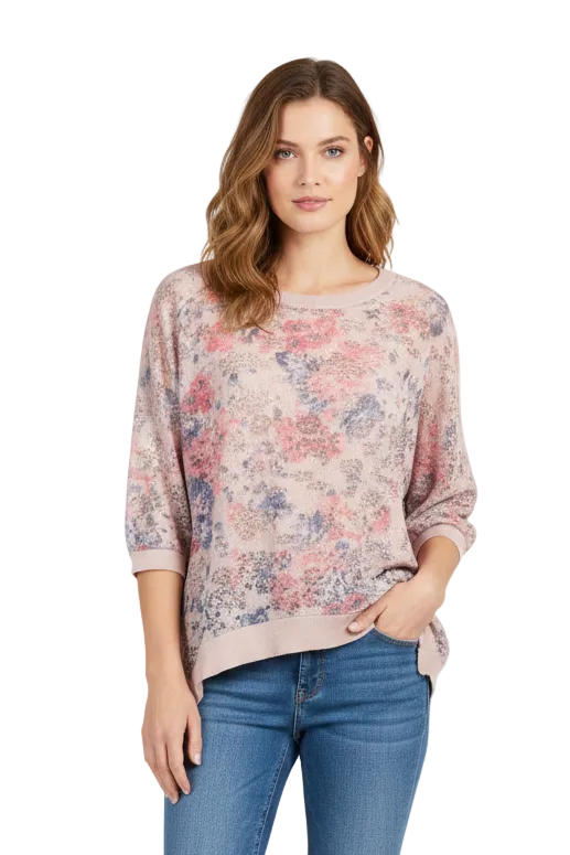 Italian pink blue lace top size 12-14
