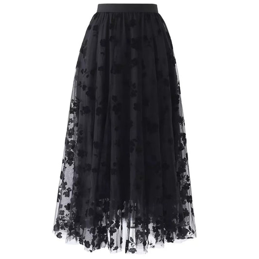 NEW tulle floral embossed skirt, OSFM, 8 10 12 black in stock