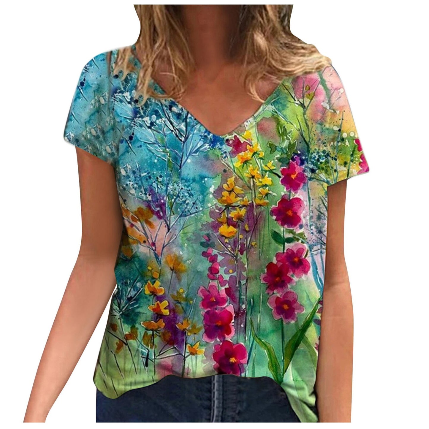 NEW blue cottage garden floral t shirt, size 12