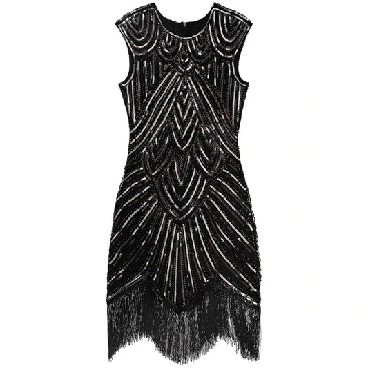 1920's Flapper/Gatsby Dresses, silver sequin & cord size 8-14, rent $40