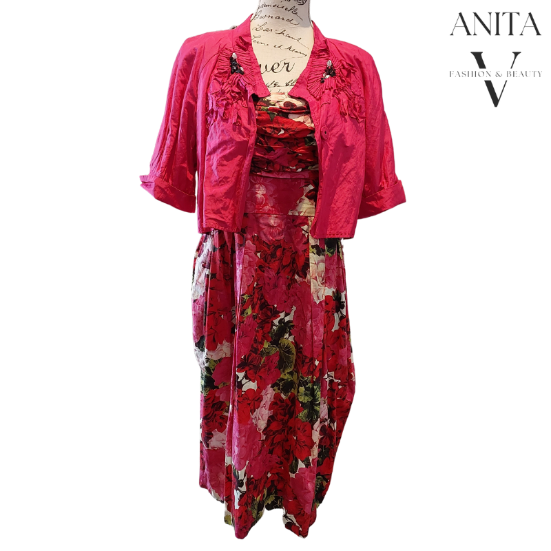 Trelise Cooper floral dress /pink chiffon coat size 12-14