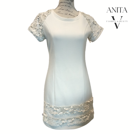 Shilla cream sequin shoulder dress-10