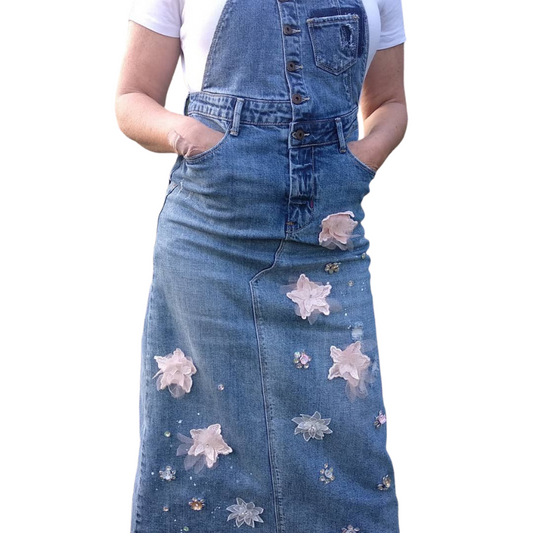 Gabby Izabella denim flower detail pinafore/dress-28/8/10