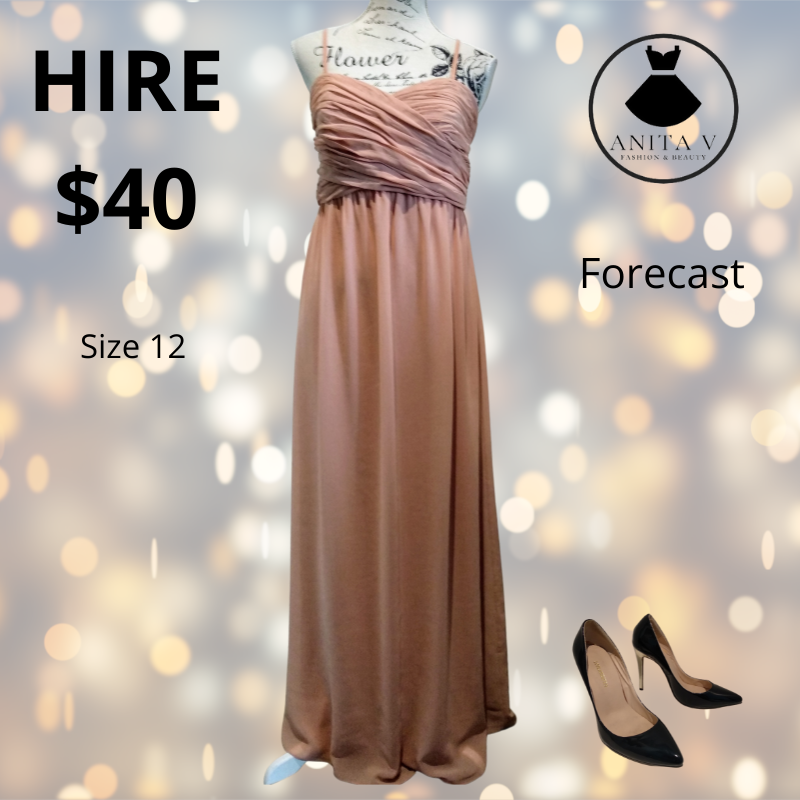 Forecast orange formal/ball dress, size 10-12, rent $40