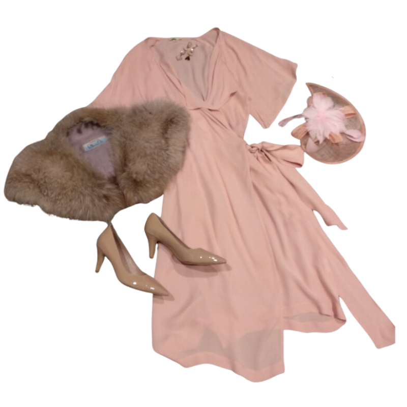 INGRID STARNES pink silk wrap dress, size M 12/14
