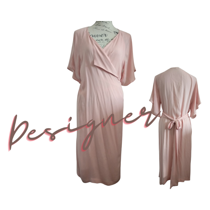 INGRID STARNES pink silk wrap dress, size M 12/14