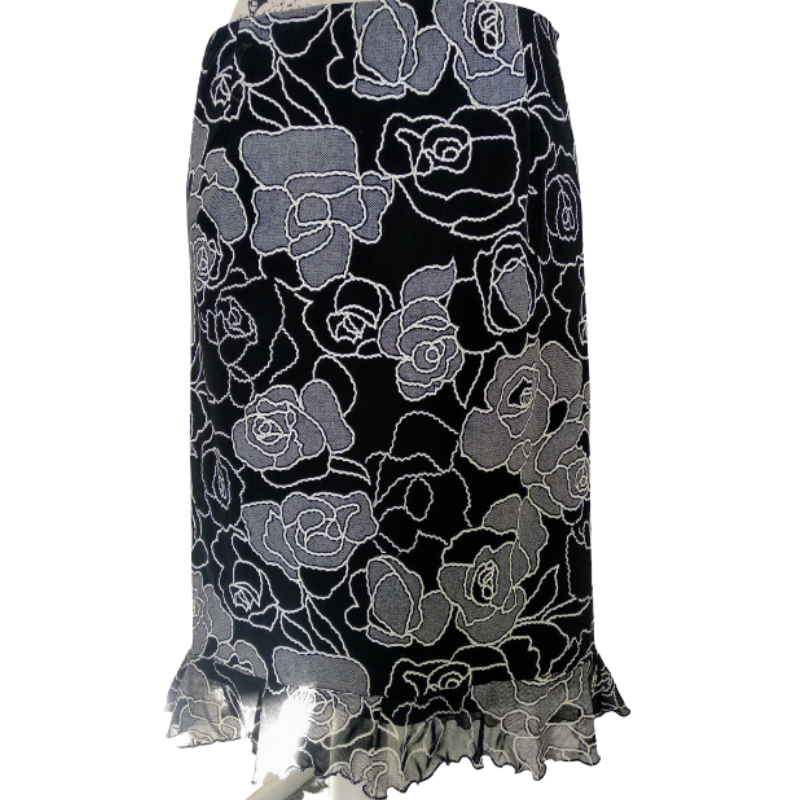 Jan Marie Cook black & white floral skirt, size 12